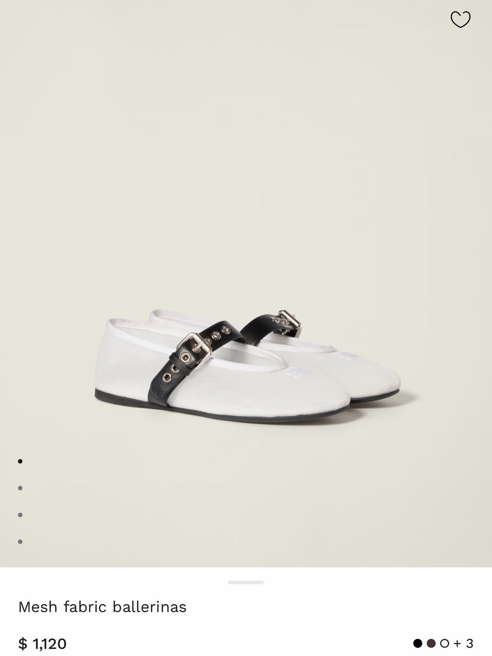 Miu Miu White Leather Mary Jane Flats with Black Strap